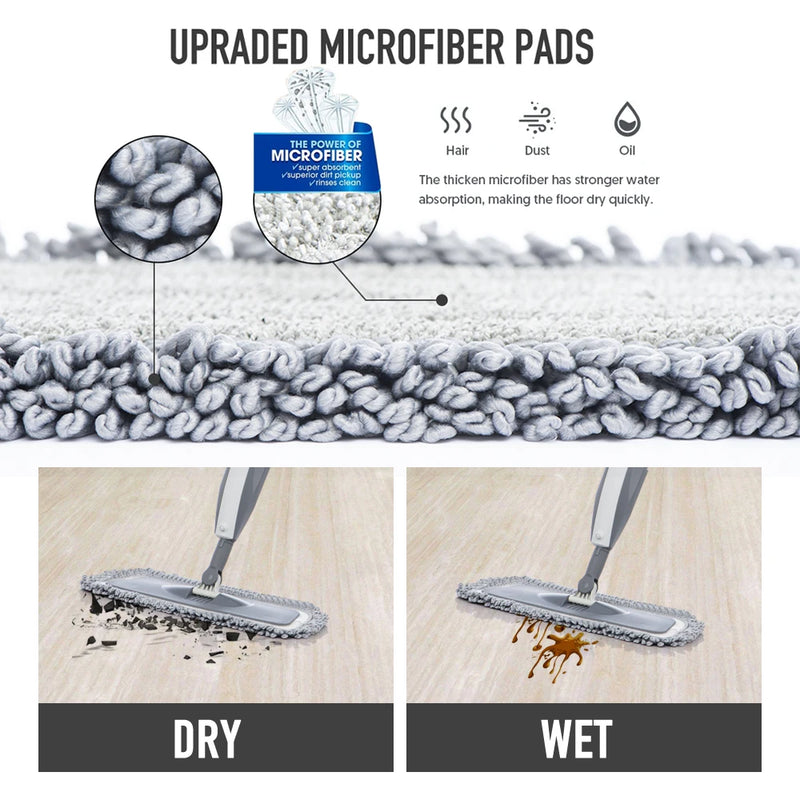 Esfregão mágico com spray, piso de madeira com almofadas de microfibra reutilizáveis, alça de 360 graus, janelas de casa, cozinha, vassoura, ferramentas limpas