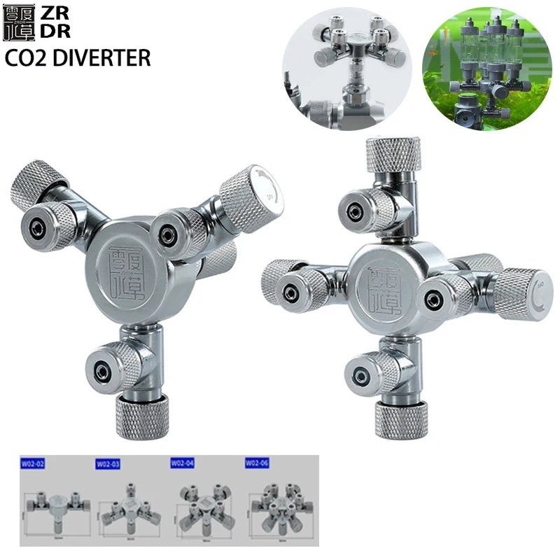 Zrdr tanque de peixes multicanal divisor de co2 distribuidor de metal aquário regulador de co2 gerador acessórios divisor de co2 2-6 canais