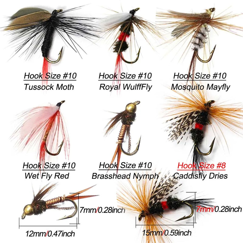 Fly pesca isca, diferentes estilos diferentes, para truta, ninfa, moscas secas, iscas de pesca, 6 pcs/box