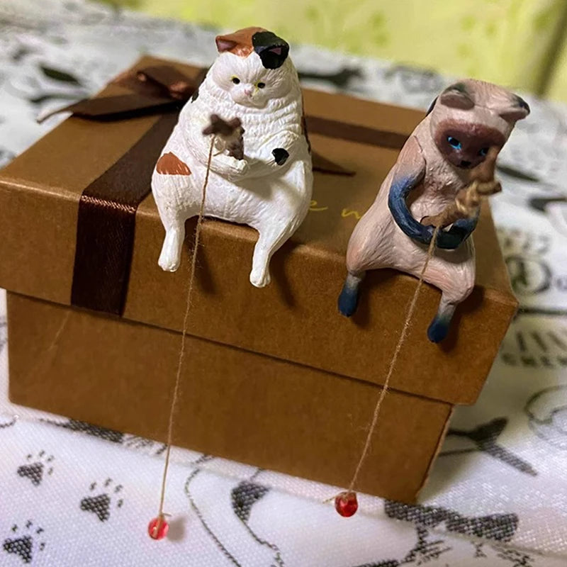 Criativo Pesca Cat Car Decoração Interior, Resina Bonito, Auto Figurinhas Em Miniatura, Acessórios De Enfeites, Pequenos Presentes