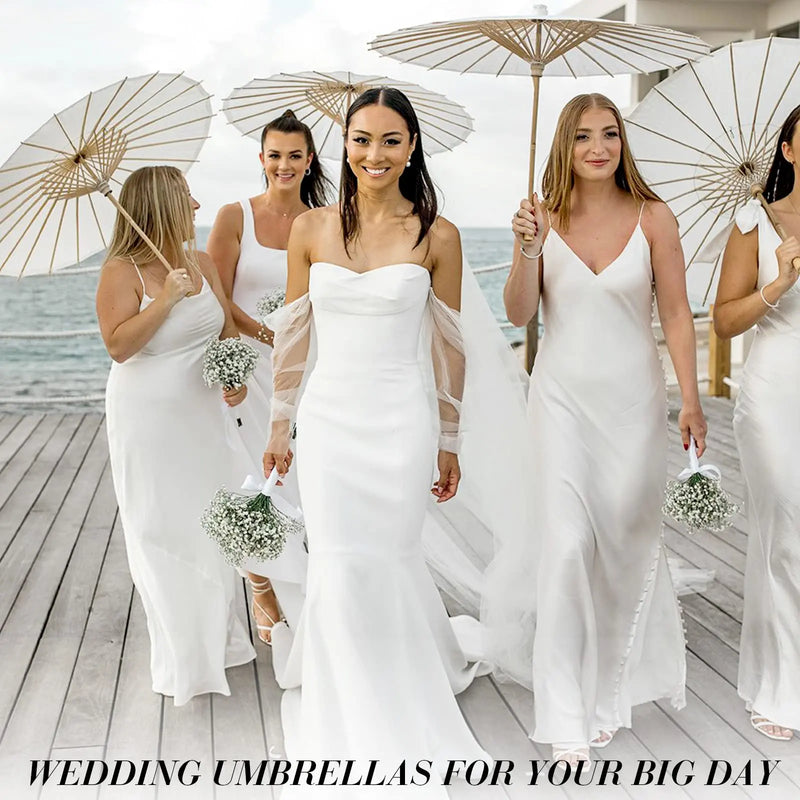 Guarda-chuvas de papel para casamento, 60/84cm, cabo de madeira chinês, branco, faça você mesmo, adereços de fotografia rústica para chá de bebê, festa de casamento