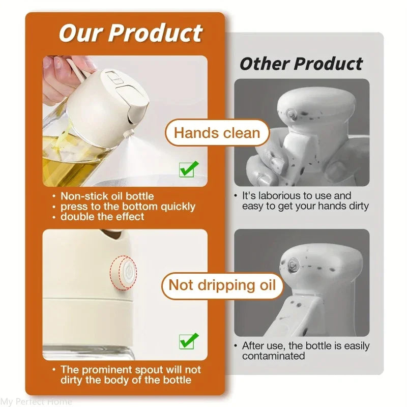 Pulverizador de óleo em spray de plástico 2 em 1, 500ml, garrafa, dispensador de óleo, galheteiro, churrasco, cozinha, assar, piquenique, ferramenta de cozinha