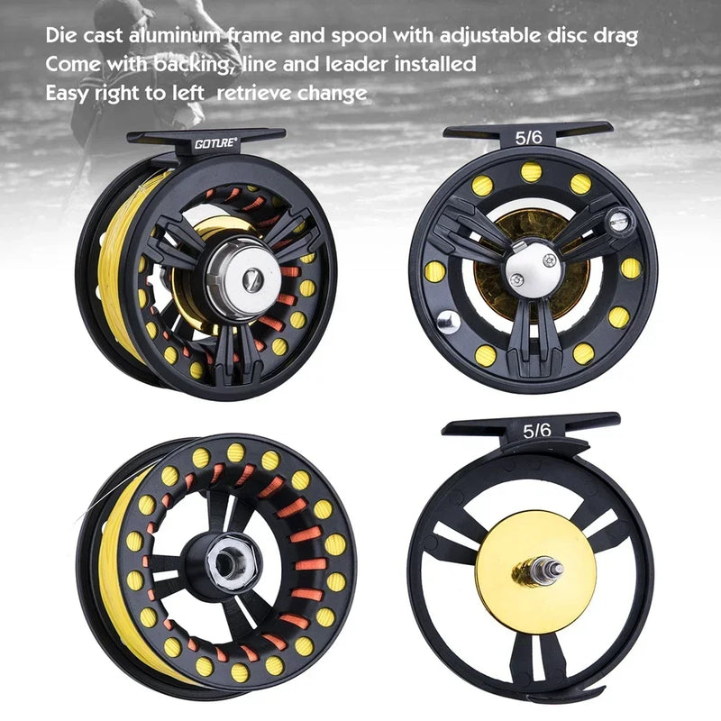 Goture vara de pesca com mosca combo 5/6 7/8 9ft fibra de carbono vara com linha iscas carretel para truta carpa equipamento de pesca com tubo de pvc