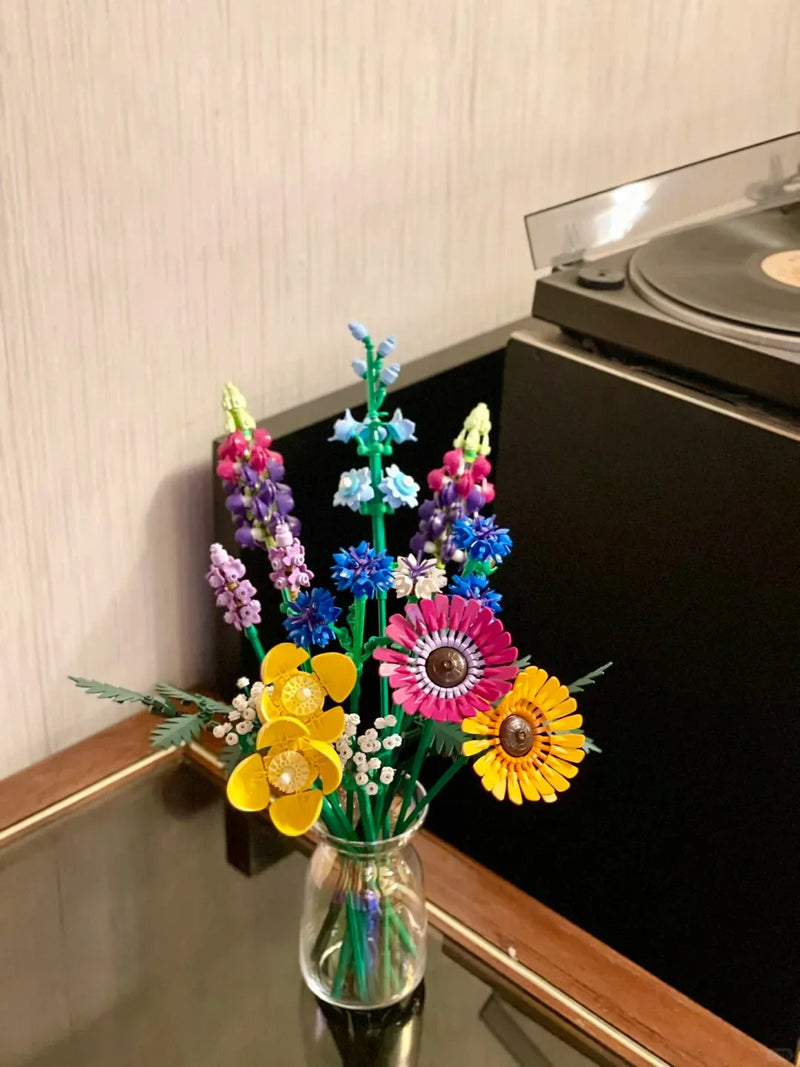 Blocos de Construção de Crisântemo Artificial para Crianças, Flor Eterna, Decoração de Casa, Bouquet Wildflower, Brinquedos Presente para Meninas, 10313