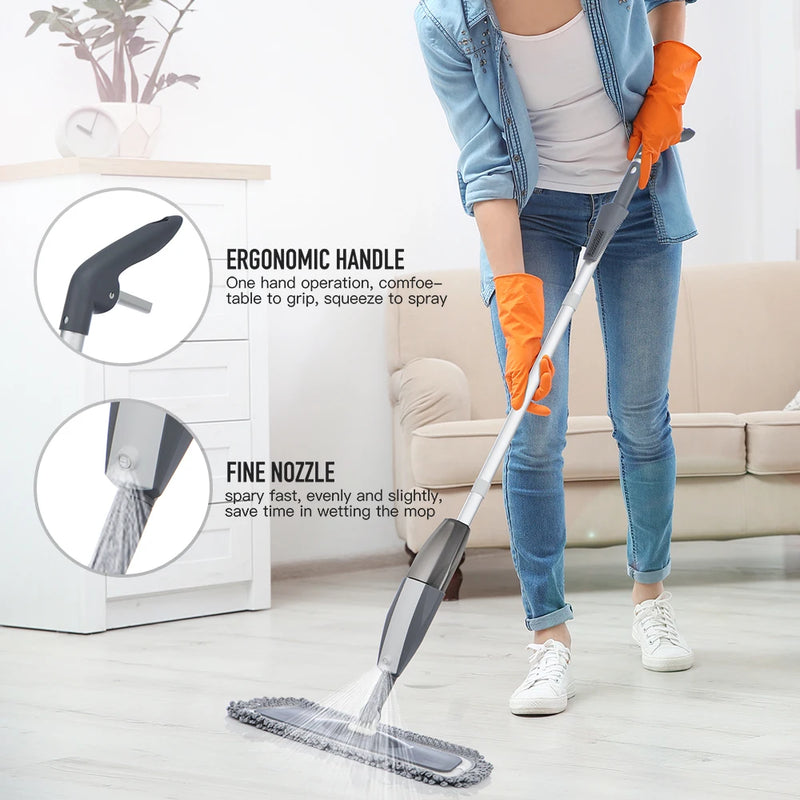 Esfregão mágico com spray, piso de madeira com almofadas de microfibra reutilizáveis, alça de 360 graus, janelas de casa, cozinha, vassoura, ferramentas limpas