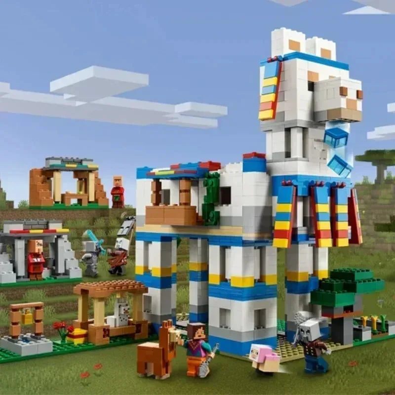 Miniso disneynew jogo mundo 1:1 restaurar alpaca aldeia compatível com 21188 blocos de construção tijolos brinquedos 1252 pçs crianças presente brinquedos