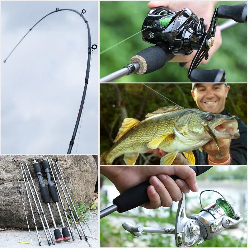 Sougayilang vara de pesca giratória, 5 seções, 1.7m, peso ultraleve, pólos de fibra de carbono para viagens, pesca em água doce