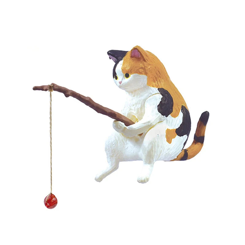 Criativo Pesca Cat Car Decoração Interior, Resina Bonito, Auto Figurinhas Em Miniatura, Acessórios De Enfeites, Pequenos Presentes