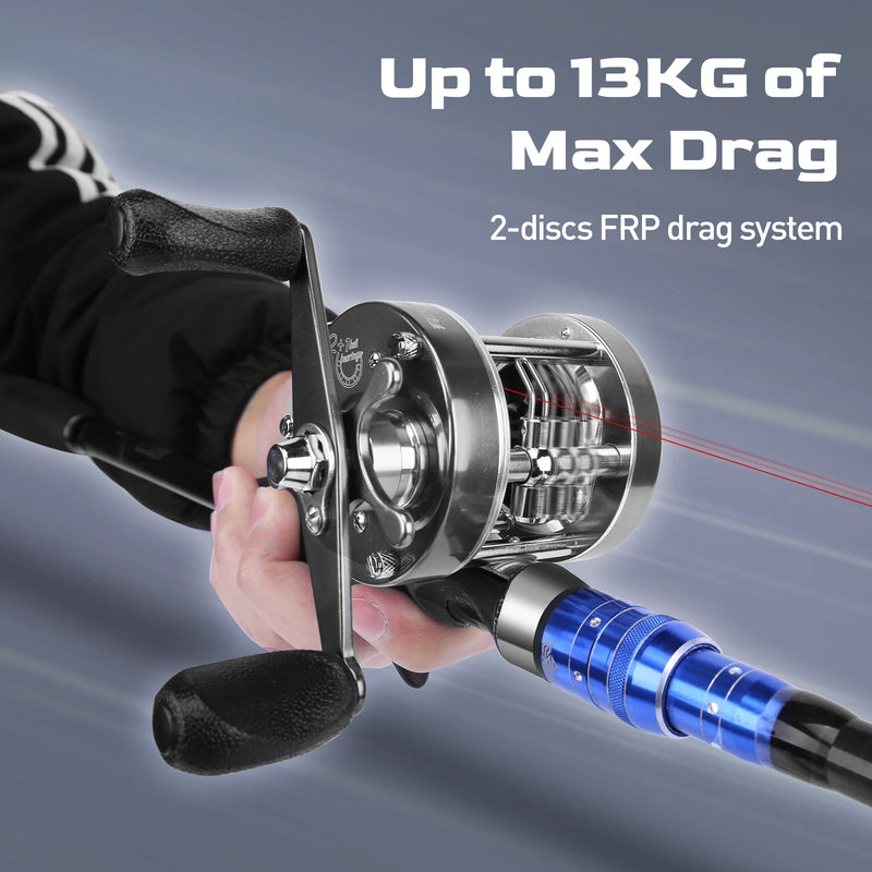 HANDING Flag Redonda Baitcasting Reel, Alumínio Liga Carretéis De Pesca Do Corpo, 13kg Max Drag, 5.3:1 Relação De Engrenagem, 12 + 1 BB Reel para Pike