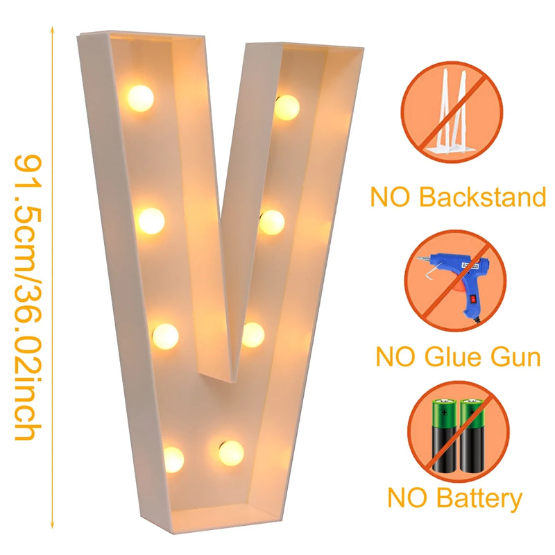 Caixa de quadro de luz led com letras gigantes, 91.5cm, chá de bebê, natal, 1 ° aniversário, festa de casamento, decoração, nome diy, caixa de enchimento de balão