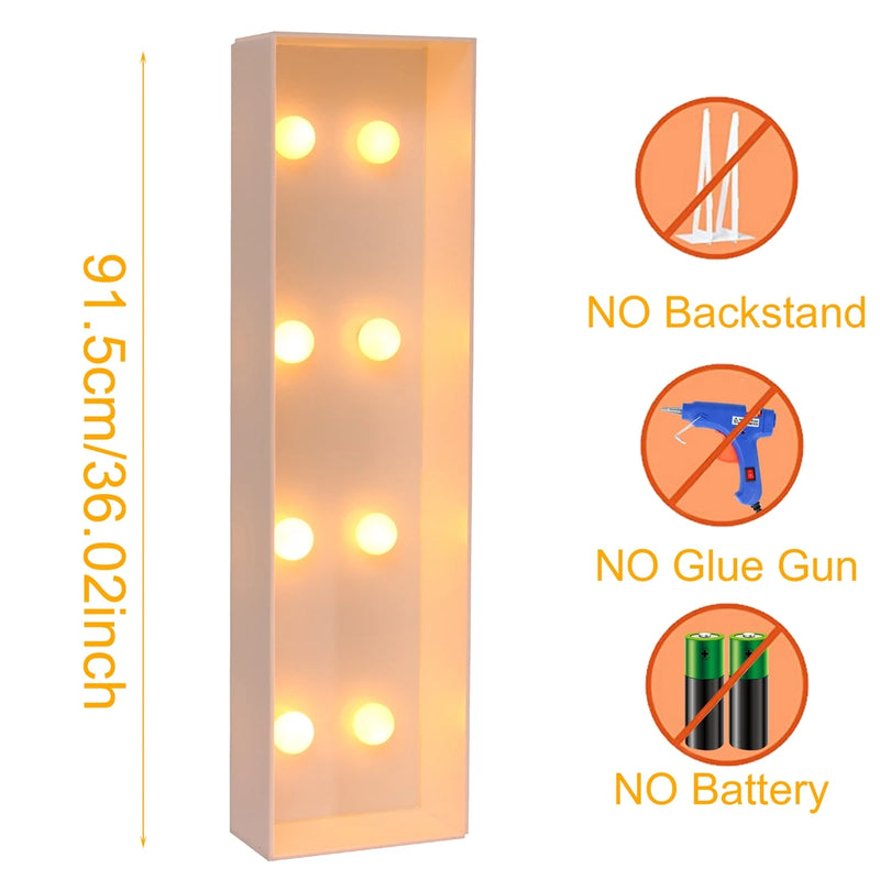 Caixa de quadro de luz led com letras gigantes, 91.5cm, chá de bebê, natal, 1 ° aniversário, festa de casamento, decoração, nome diy, caixa de enchimento de balão