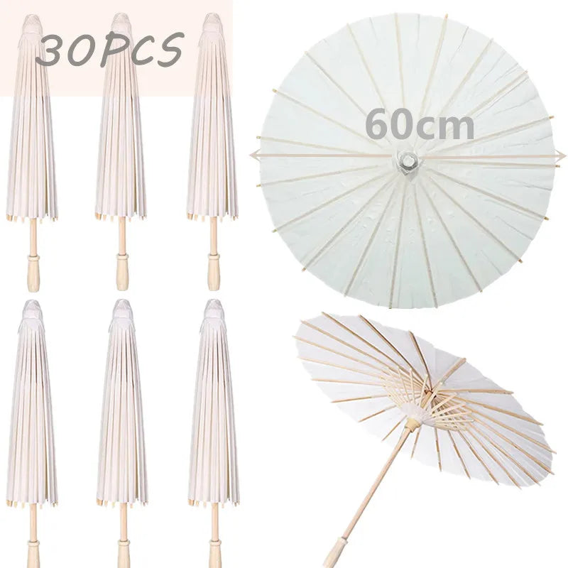 10-30 pçs guarda-sol de papel guarda-chuvas de papel chinês diy guarda-chuva branco fotografia adereços verão brancos festa casamento nupcial 60/80cm
