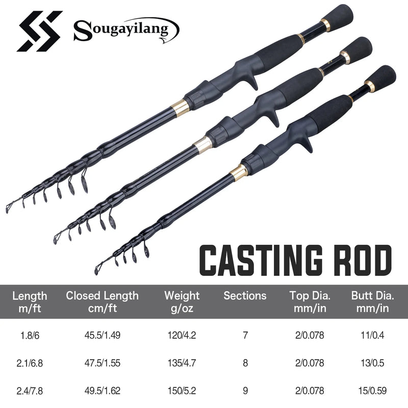Sougayilang 1.8-2.4m varas de pesca telescópicas ultraleve peso fiação fundição pólo de carbono acessórios de pesca caña de pescar