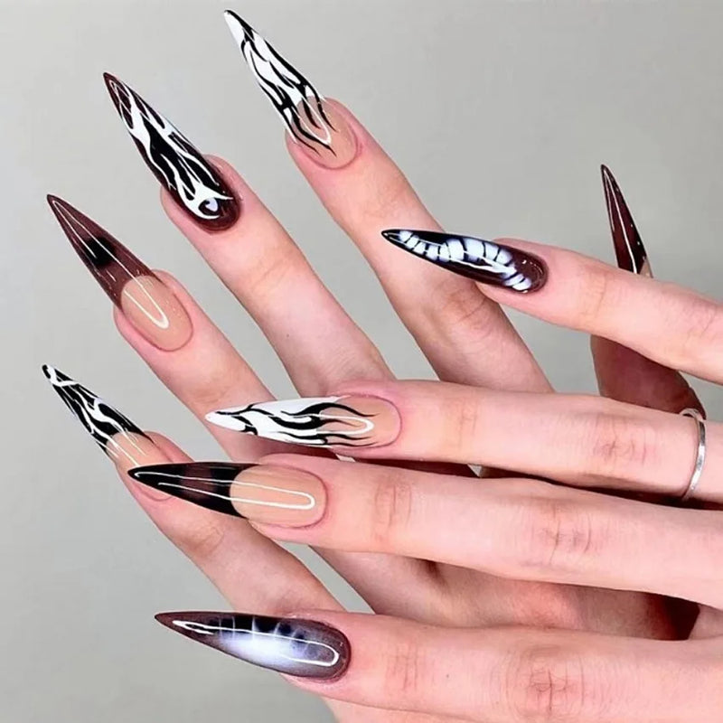 Unhas Postiças Góticas Wearable, Boneca Do Amor Rosa, Projetos De Esqueleto, Unhas Postiças, Pressione, Manicure De Cobertura Completa, Ponta De Unha, 24Pcs
