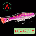 1pc 41g/83g grande popper flutuante wobbler iscas de pesca, topwater corrico artificial plástico duro isca, equipamento de pesca