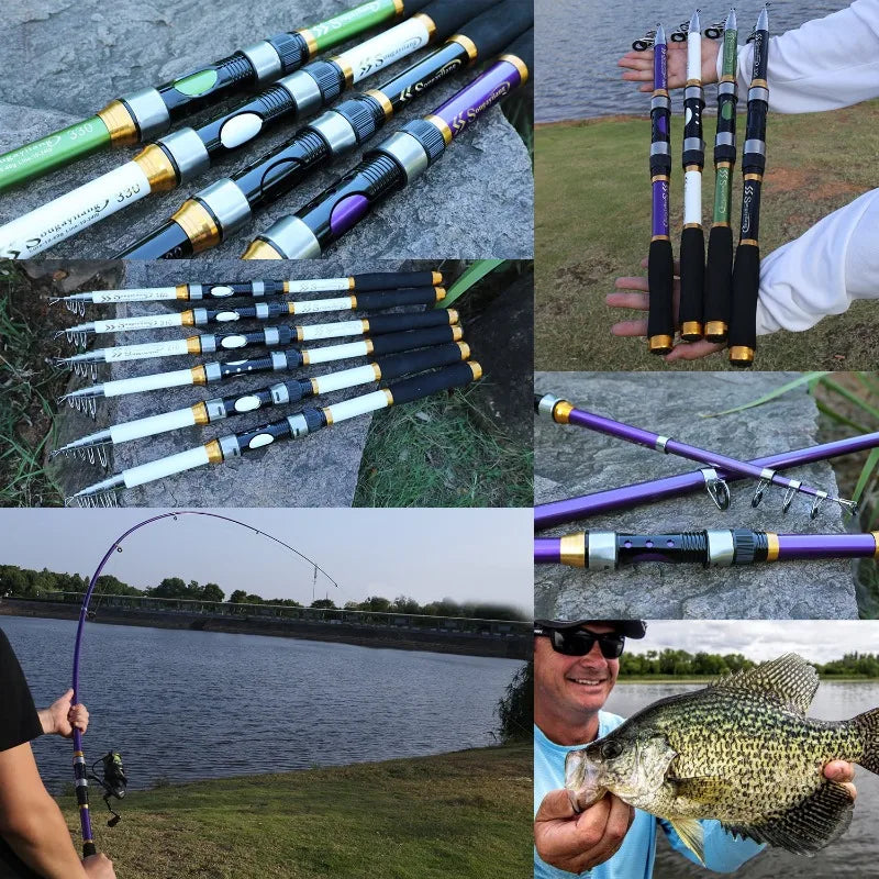 Sougayilang vara de pesca telescópica, 4 cores, 1.8m-2.7m, fibra de vidro, cabo de eva, vara giratória de carpa, vara de pesca, peso 4.5kg