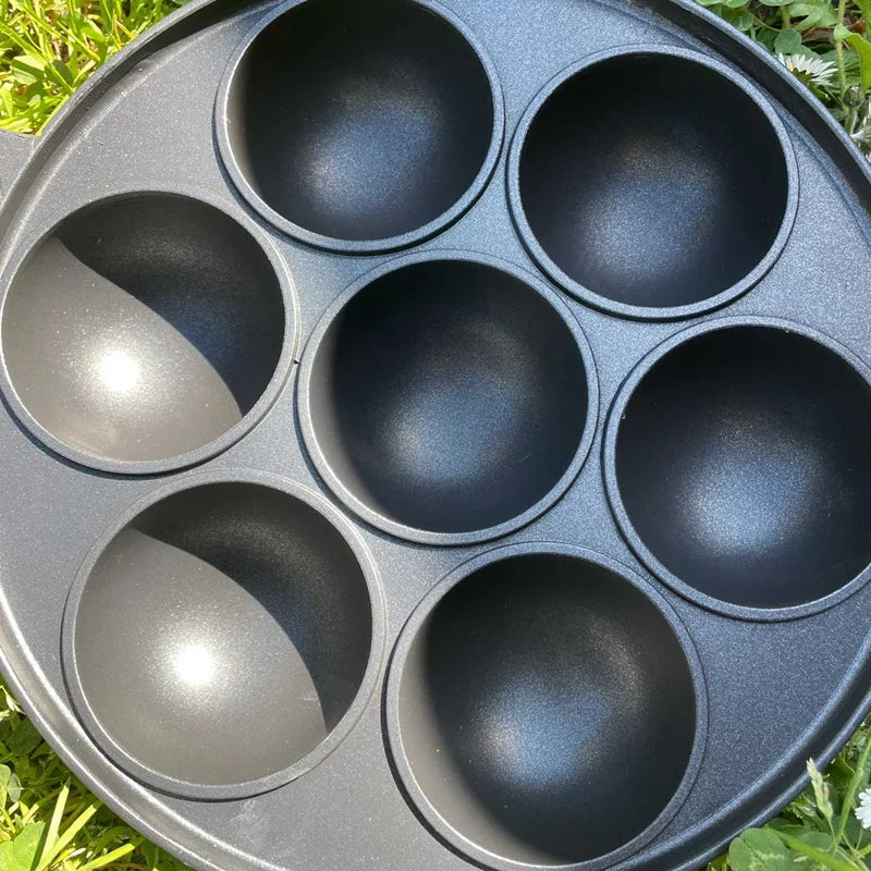 Panela de omelete de ferro fundido com 7 buracos, panela antiaderente para café da manhã, ovo, molde de bolo, panelas de cozinha