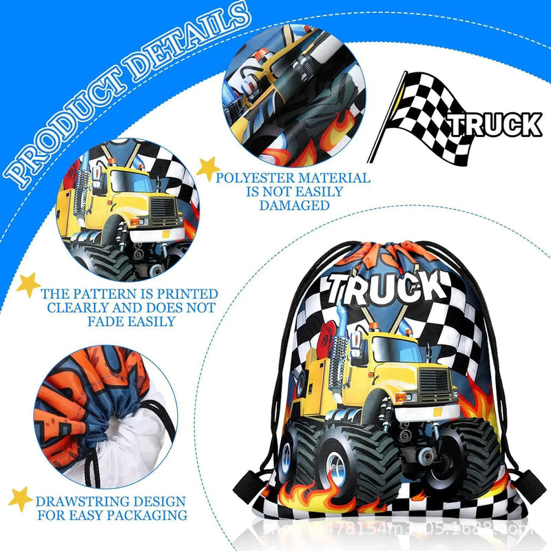5/10/20/30/40/50 pçs monster truck festa favores corrida caminhão festa saco de presente mochilas com cordão caminhão decorações de festa de aniversário