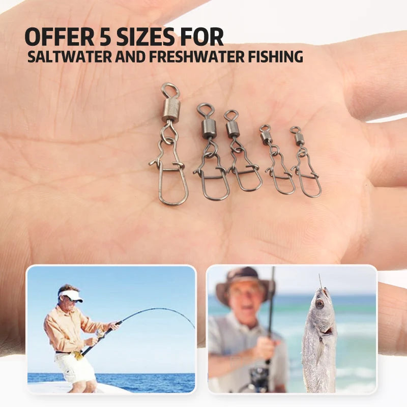 50 unidade/caixa pino conector de pesca de aço inoxidável 4 #   6 #   8 # 10 # 12 #   Rolamento giratório com acessórios para isca de anzol