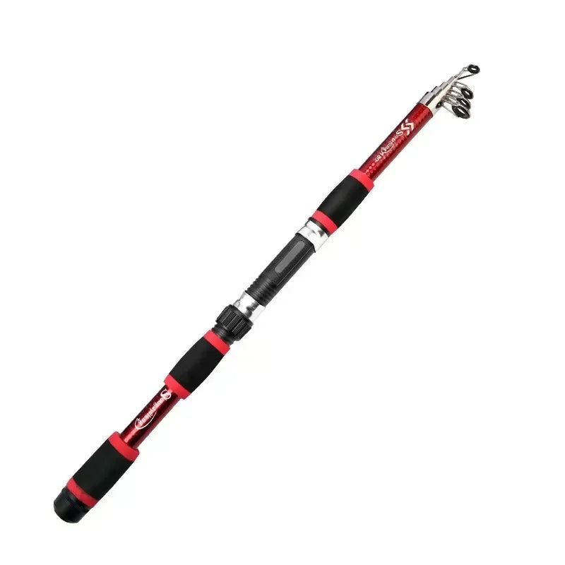 Vara de pesca portátil, vara de arremesso remota, fibra de vidro, 1.8/1.5m, vara de pesca telescópica, relação de engrenagem, molinete de pesca