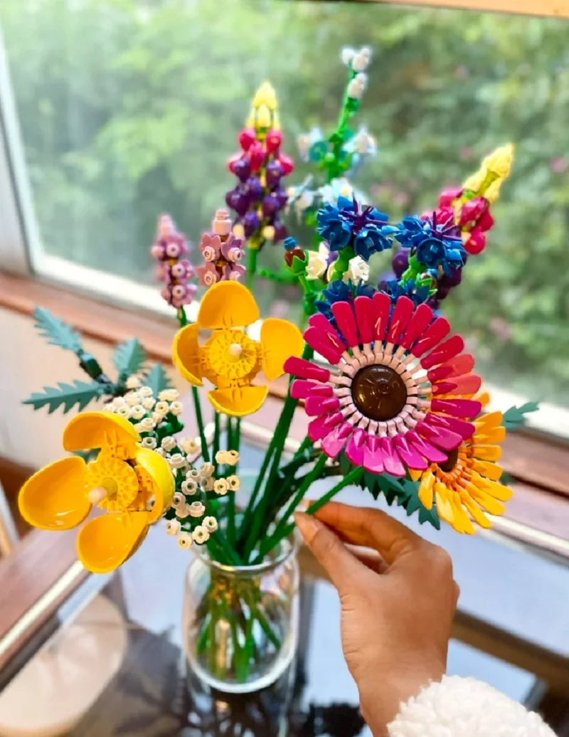 Blocos de Construção de Crisântemo Artificial para Crianças, Flor Eterna, Decoração de Casa, Bouquet Wildflower, Brinquedos Presente para Meninas, 10313