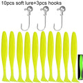 10 pçs isca macia 5.5cm 7cm 10cm t cauda worm 3 pçs jigging cabeça gancho 3g 5g 10g metal gabarito carpa pesca swimbait engrenagem kit isca