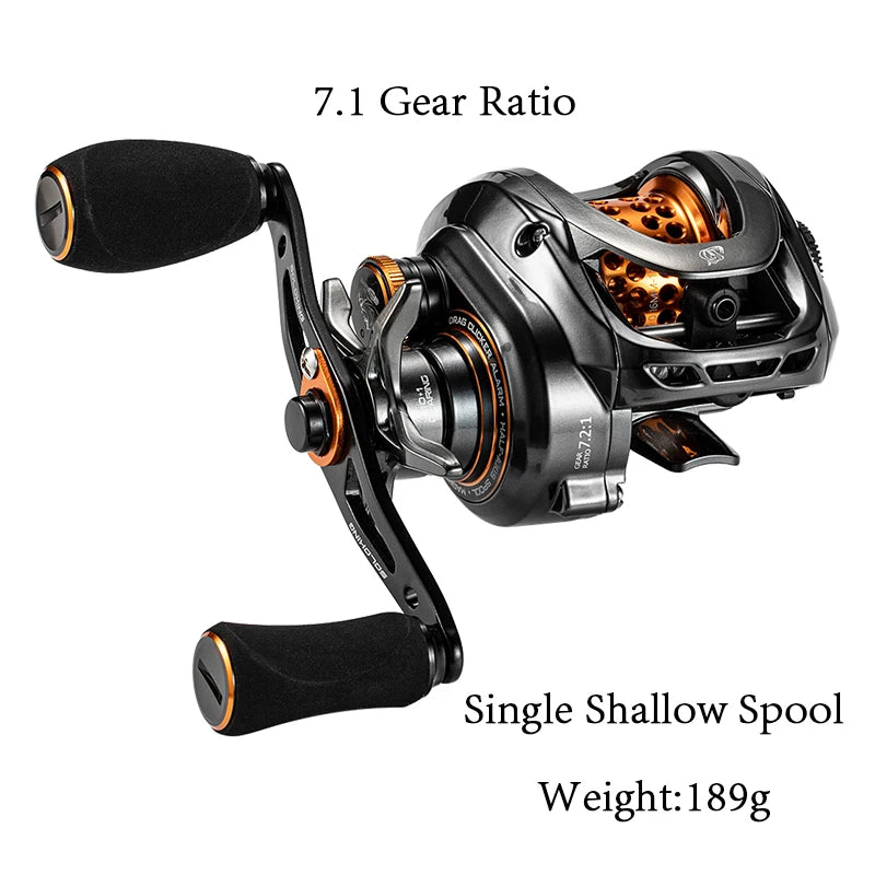 Soloking GKA200 Pro Carretel de pesca de arremesso 7.1/8.1 Relação de engrenagem 9KG Potência de arrasto 6 + 1 BB Drag Clicker Som Baitcaster Reel
