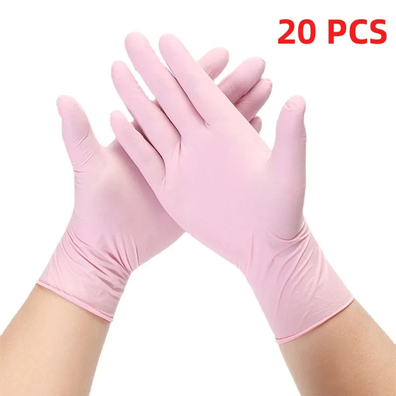 20/50/100 pçs luvas de nitrilo rosa luvas de látex descartáveis sem pó para limpeza doméstica salão de beleza trabalho luvas de cozinha