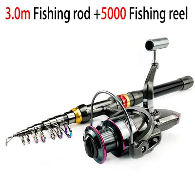1.8-3.6m vara de pesca de fibra de carbono e carretel combo super duro telescópica pólo de pesca kit de carretel de fiação resistência máxima 3-8kg pesca