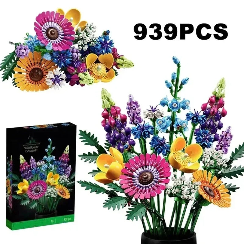 Blocos de Construção de Crisântemo Artificial para Crianças, Flor Eterna, Decoração de Casa, Bouquet Wildflower, Brinquedos Presente para Meninas, 10313