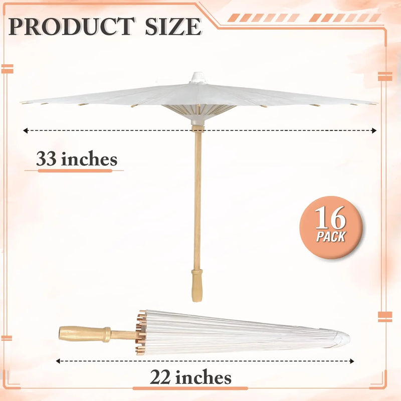 Guarda-chuvas de papel para casamento, 60/84cm, cabo de madeira chinês, branco, faça você mesmo, adereços de fotografia rústica para chá de bebê, festa de casamento