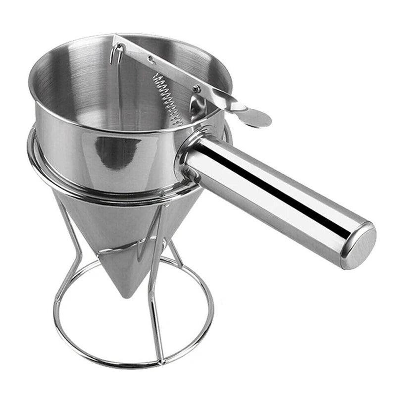 Ferramentas de cozimento takoyaki dispensador de funil de aço inoxidável com suporte polvo bolas massa padeiro ferramenta cozinha acessórios