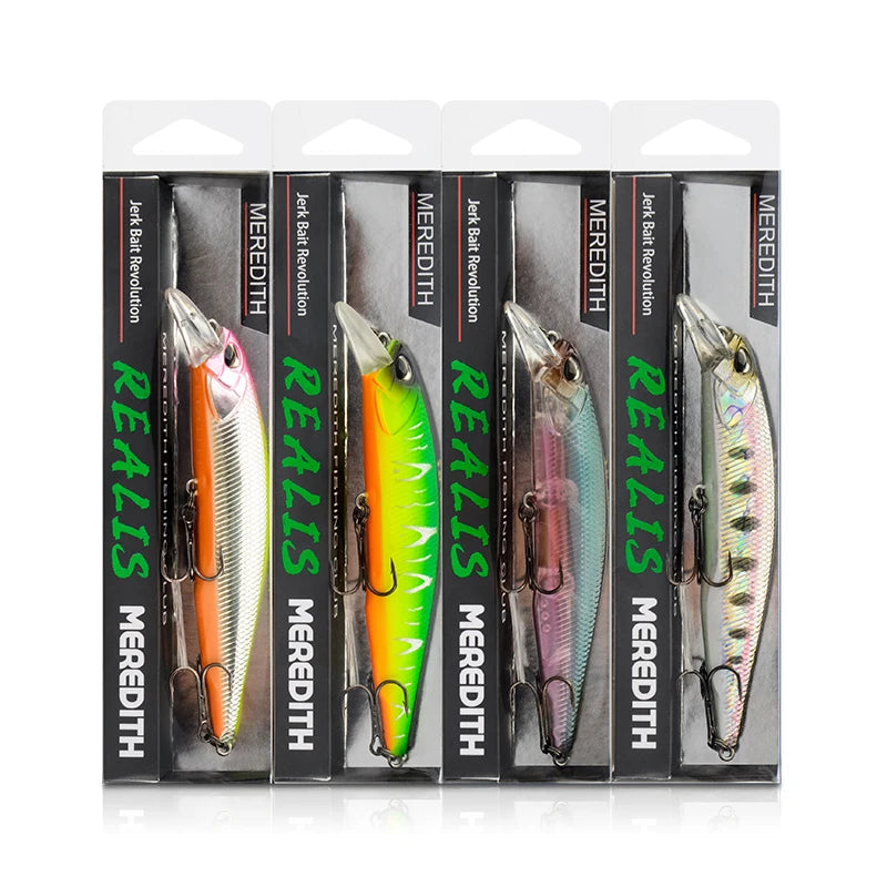 MEREDITH-JERK MINNOW Fishing Lure, isca dura, flutuante Wobbler, Profundidade Profissional Qualidade, 100F, 14g, 24 Cor, 0.8-1.0m