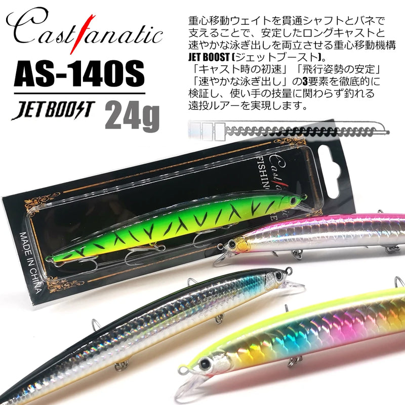 CASTFANATIC 24g 140mm Isca Minnow de Afundamento Lento AS140S Grandes Iscas Artificiais de Água Salgada Sea Bass Pike Fishing Frete Grátis