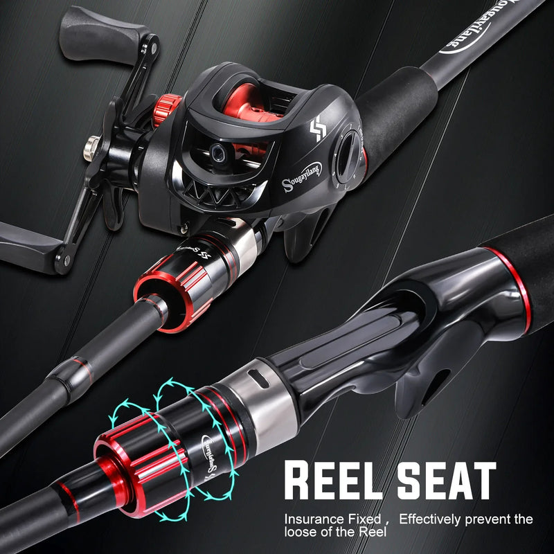 Sougayilang-Carbon Fiber Fishing Rod e Reel Combo, Baitcasting Reel, 7.2:1 Gear Ratio, Max Drag 10kg para Bass, 1.8-2.1m