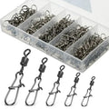 50 unidade/caixa pino conector de pesca de aço inoxidável 4 #   6 #   8 # 10 # 12 #   Rolamento giratório com acessórios para isca de anzol