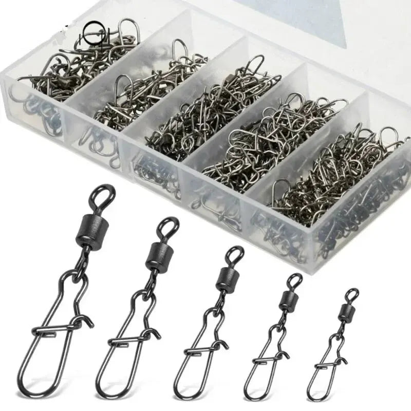 50 unidade/caixa pino conector de pesca de aço inoxidável 4 #   6 #   8 # 10 # 12 #   Rolamento giratório com acessórios para isca de anzol