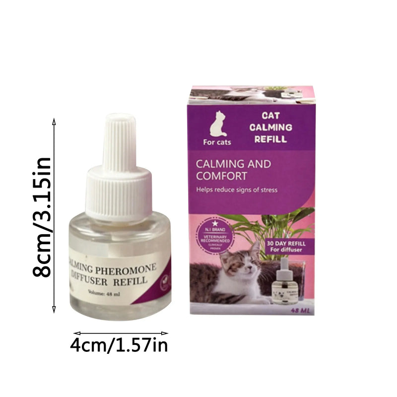 Difusor de feromônios para gatos, 48ml, plug-in, relaxantes, kit de inicialização, recarga, spray calmante para calma, relaxante, casa, gato