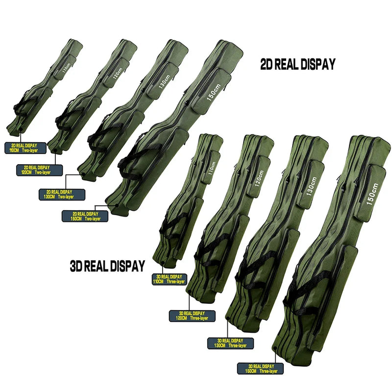 Bolsa de pesca multifuncional de grande capacidade, 2/3 camadas, 110cm-150cm, portátil, oxford, vara de pesca, estojo de armazenamento, equipamento de pesca