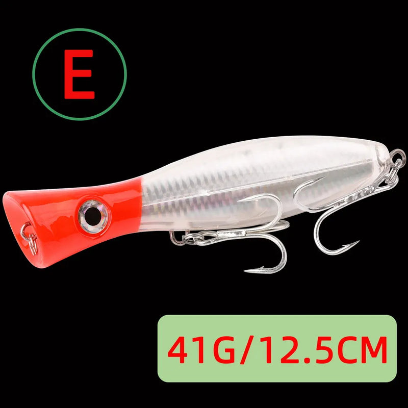 1pc 41g/83g grande popper flutuante wobbler iscas de pesca, topwater corrico artificial plástico duro isca, equipamento de pesca