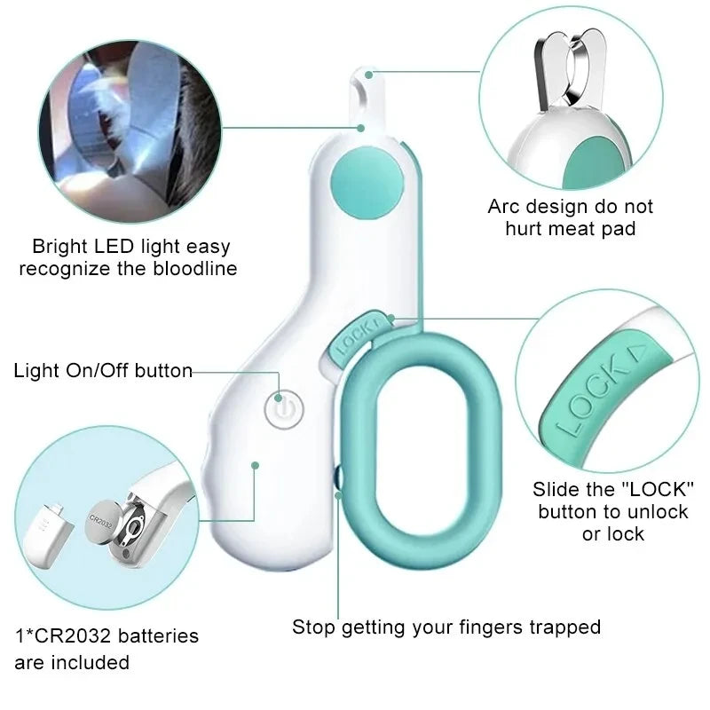 Luz led gato cão cortador de unhas profissional pet garra trimmer com bloqueio segurança filhote de cachorro gatinho animais cuidados aliciamento kit ferramenta
