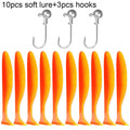 10 pçs isca macia 5.5cm 7cm 10cm t cauda worm 3 pçs jigging cabeça gancho 3g 5g 10g metal gabarito carpa pesca swimbait engrenagem kit isca