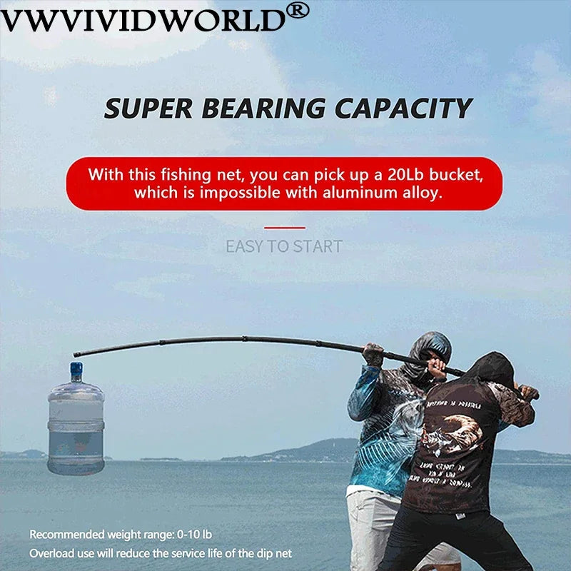 Marca VWVIVIDWORLD, 1,8-3,45 m, rede de pesca portátil de carbono, terra de pesca, rede de mão, pólo telescópico dobrável, vara de pesca