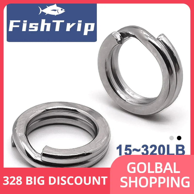 FishTrip Anéis Divididos de Pesca 30 ~ 200 Pacote de Aço Inoxidável Pesado Isca de Água Salgada Gancho Conector de Pesca Terminal Tackle
