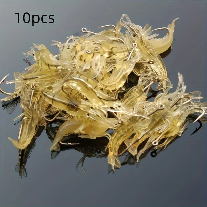 5/10/20 pçs goture camarão iscas de pesca de camarão macio para água doce água salgada luminosa camarão isca conjunto com gancho afiado grânulo