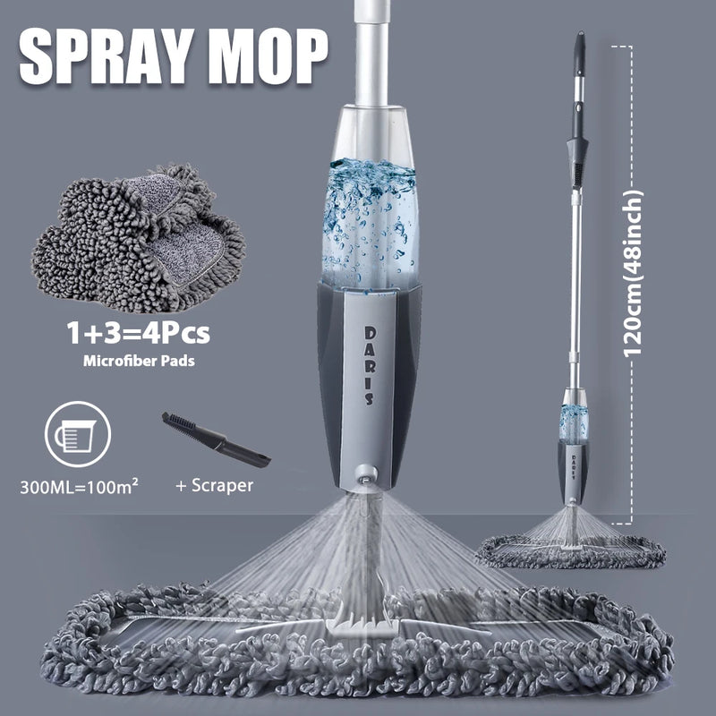 Esfregão mágico com spray, piso de madeira com almofadas de microfibra reutilizáveis, alça de 360 graus, janelas de casa, cozinha, vassoura, ferramentas limpas