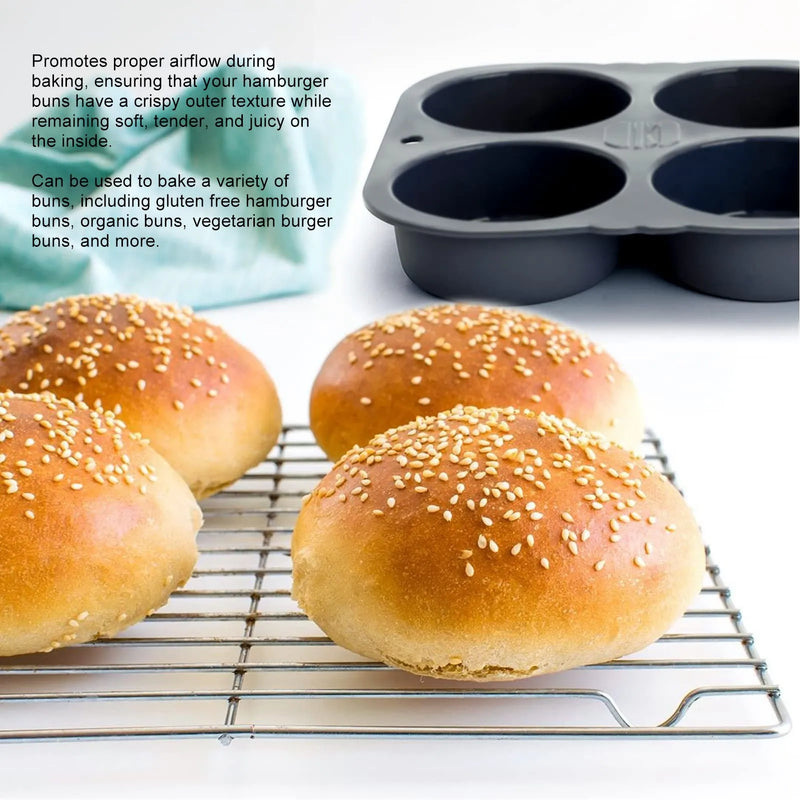 Molde de pão de hambúrguer de 6 cavidades Molde de pão reutilizável dobrável - 40 ℉   para +446 ℉   Molde de cozimento resistente ao calor para cozinha