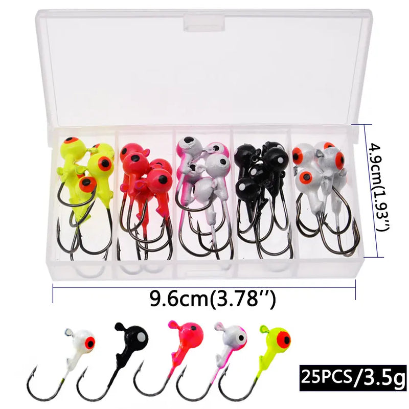JYJ uma caixa 1g 1.5g 2g 3g 3.5g gancho de pesca gabarito gancho de cabeça redonda com cores misturadas, gancho de equipamento de pesca para iscas de minhoca macia