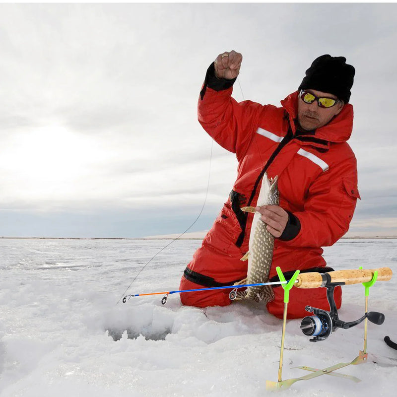 Sougayilang 63cm 71cm inverno varas de pesca no gelo 2 seções ultraleve portátil inverno vara de pesca alça de madeira varas giratórias