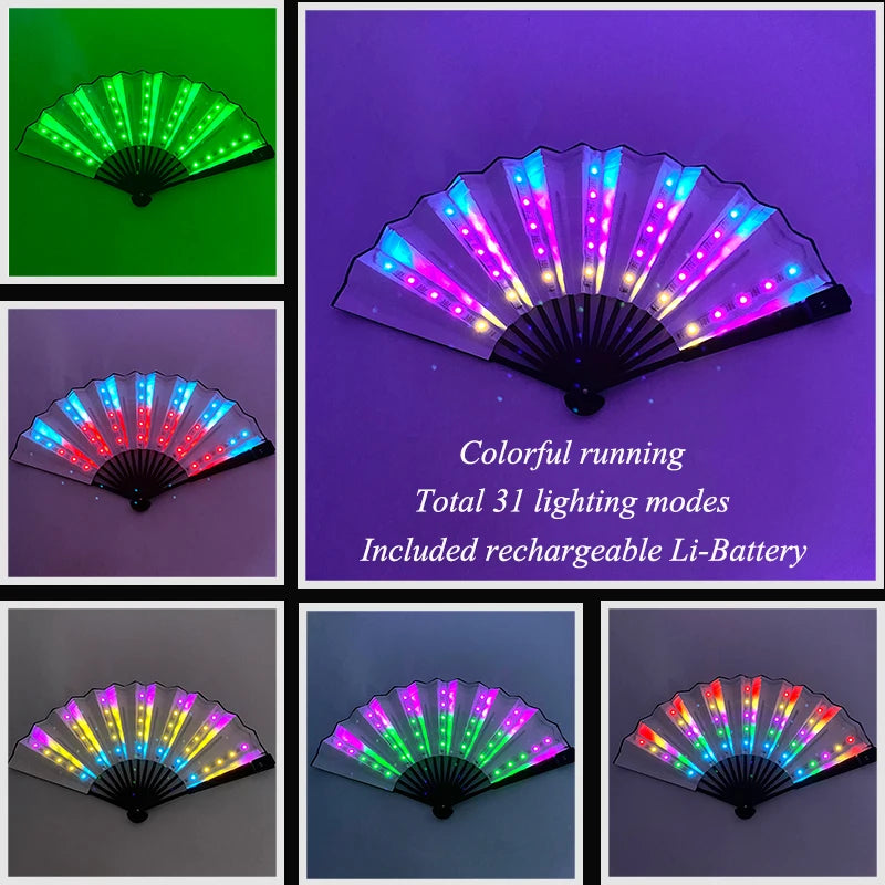 Suprimentos de iluminação para festa de carnaval de Halloween 10 polegadas LED luz neon ventilador rave dobrável ventilador luminoso brilhando na festa
